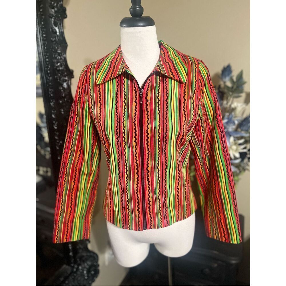 Lorizoni Vintage 90s Striped Jacket Women’s Small Colorful Southwest Tribal Zip